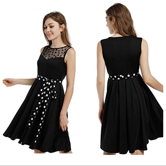 Dresses & Skirts - POLKA DOT MESH 50’s STYLE BELTED MESH TOP DRESS